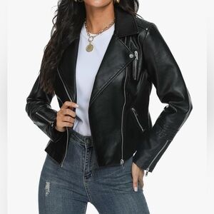 Faux Leather  Moto  Black Jacket size L
